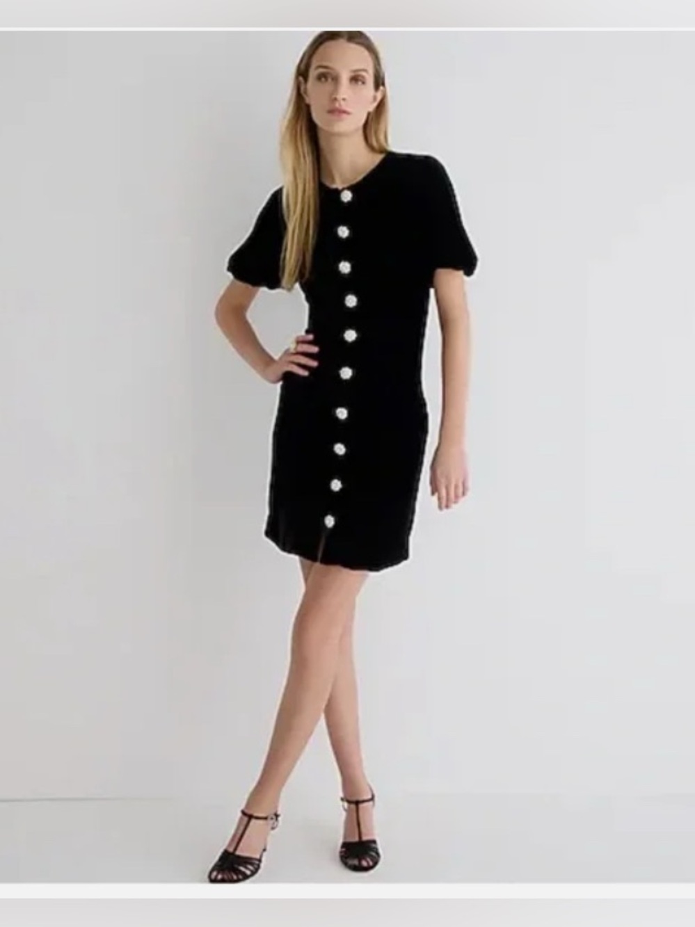 J. CREW COLLECTION BLACK VELVET JEWELED BUTTON FRONT MINI DRESS SIZE 6